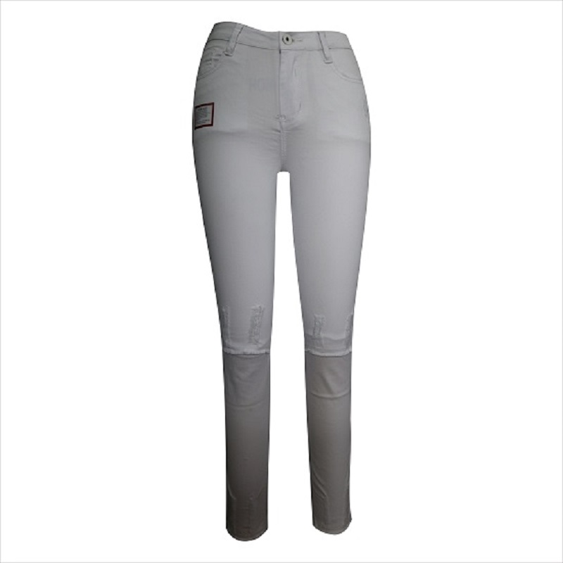 cintura alta ripped blanco y jean skinny dobladillo WS1001