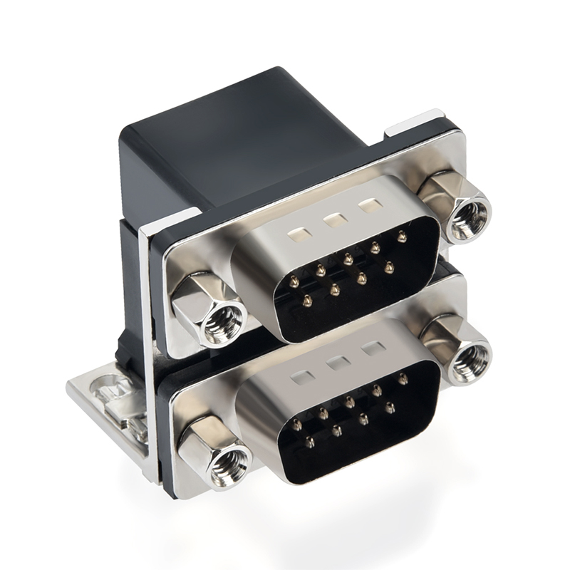 d sub db Conector de ángulo recto de 9 puertos macho a macho de doble puerto