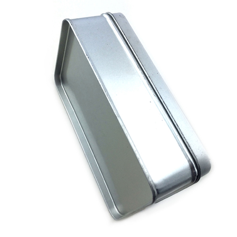 Caja de lata cosmética rectangular de barniz plateado personalizado con logotipo en relieve
