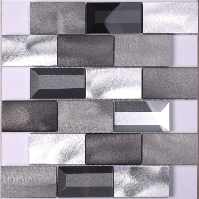 Azulejo de la pared de la cocina backsplash de vidrio de mezcla de aluminio gris claro / oscuro
