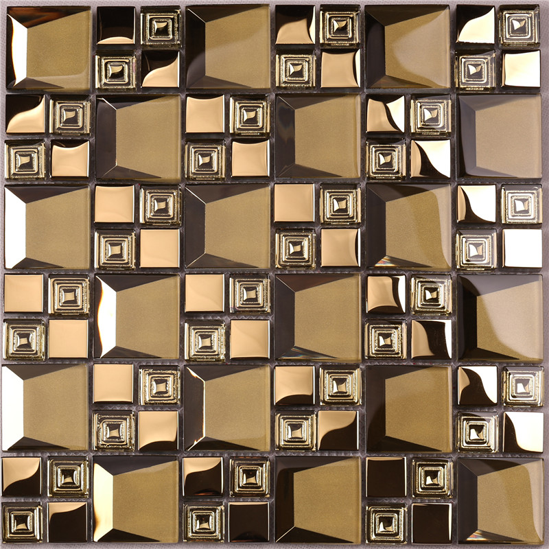 HDT04 Seling caliente biselado galvanizado oro rosa color vidrio mosaico azulejos