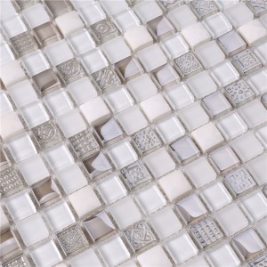 HK61 blanco que mezcla las tejas de mosaico de cristal de la pendiente gris de China para la sala de estar