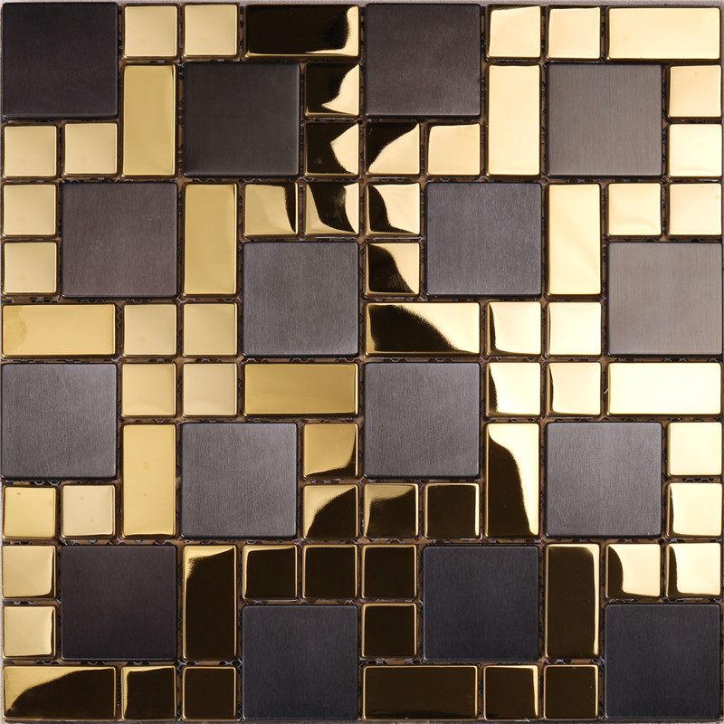 HSW18138 Azulejos de mosaico dorado en forma cuadrada en mezcla negra