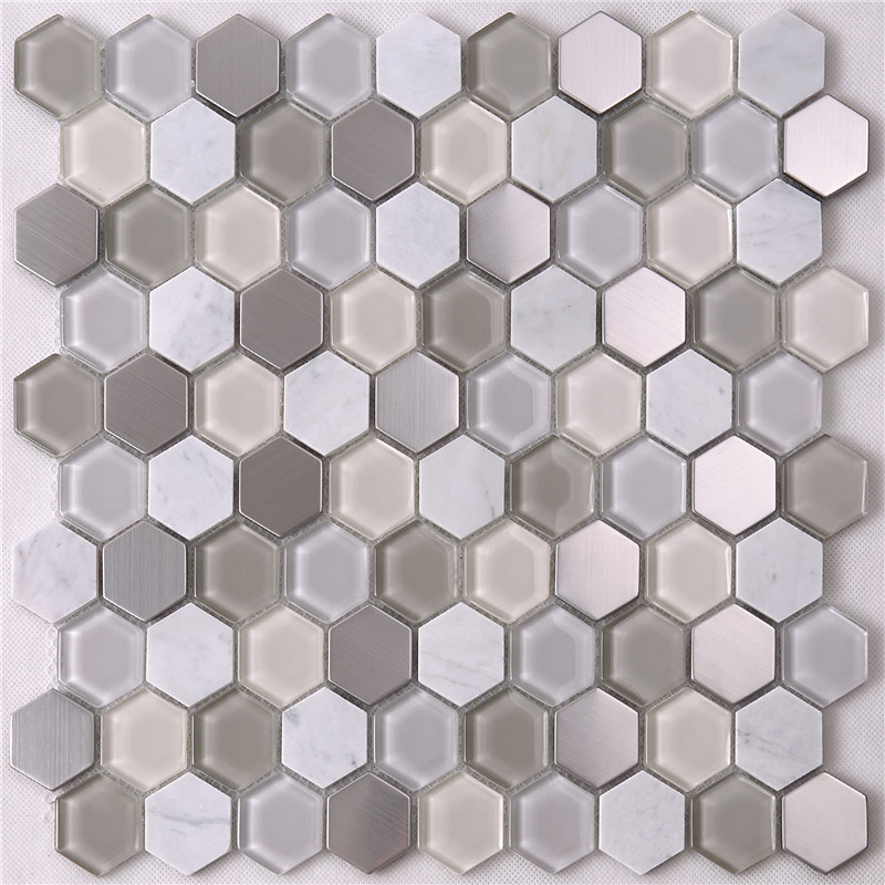 Azulejos de mosaico de vidrio en forma de diamante hexagonal