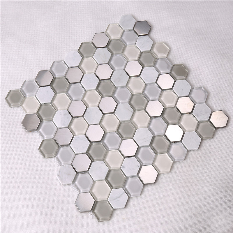 Azulejos de mosaico de vidrio en forma de diamante hexagonal