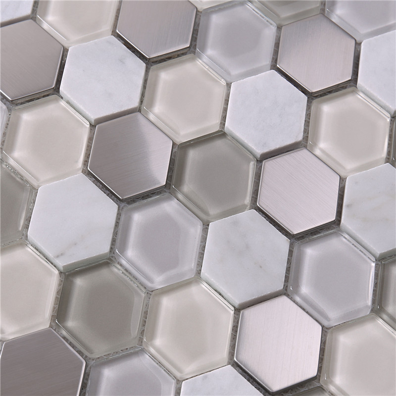 Azulejos de mosaico de vidrio en forma de diamante hexagonal