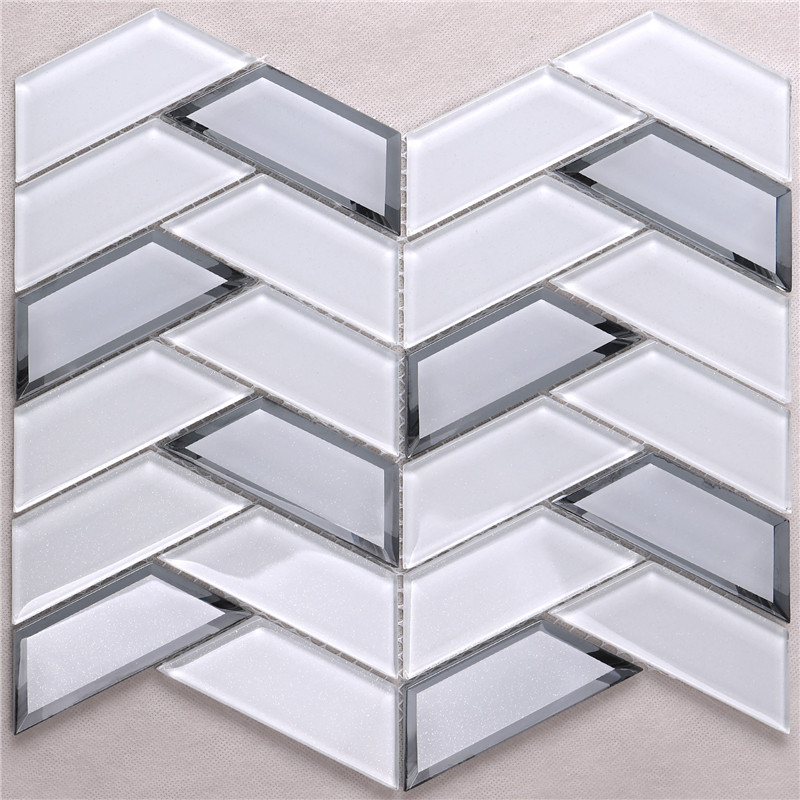 HMB35 Super White Foshan Factory Fan en forma de escamas de peces de vidrio mosaico de azulejos