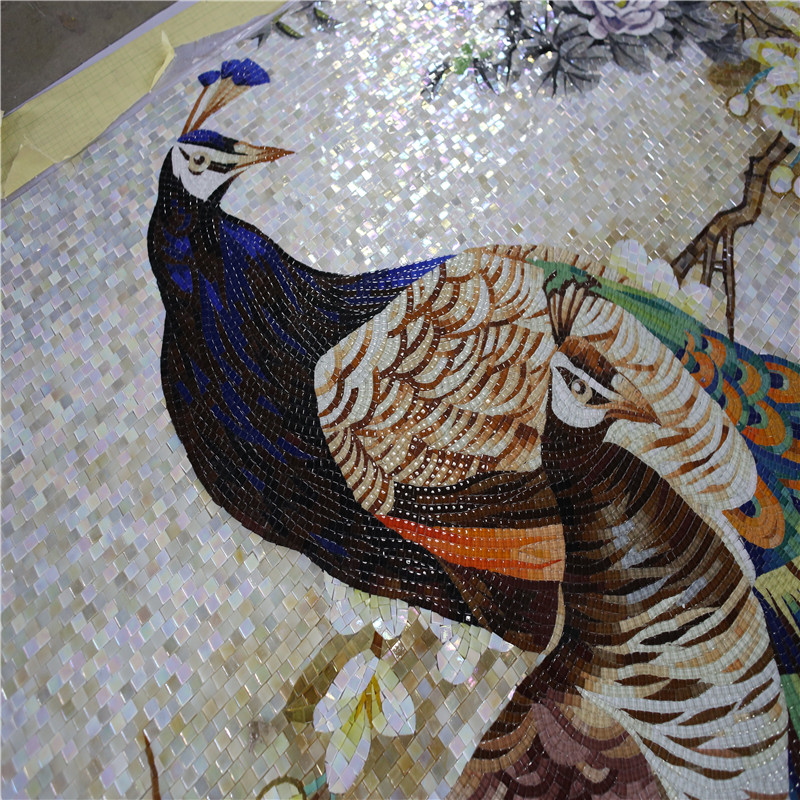 JH165 Personalizado diseño hecho a mano de mosaico de pavo real arte mural patrón de azulejos patrón