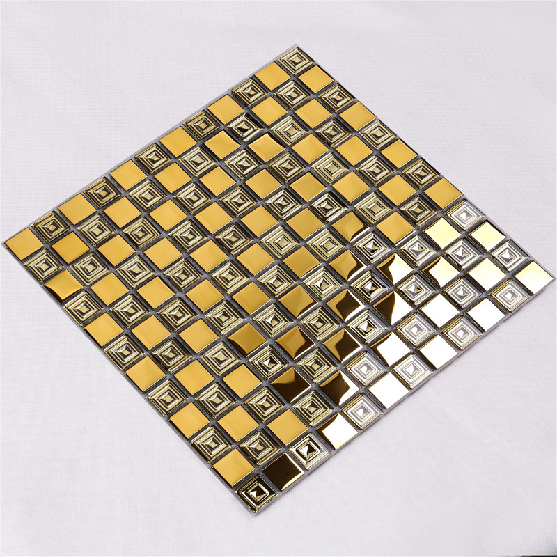 HDT10 Midle East Style Metal dorado con aspecto de vidrio galvanizado cuadrado mosaicos