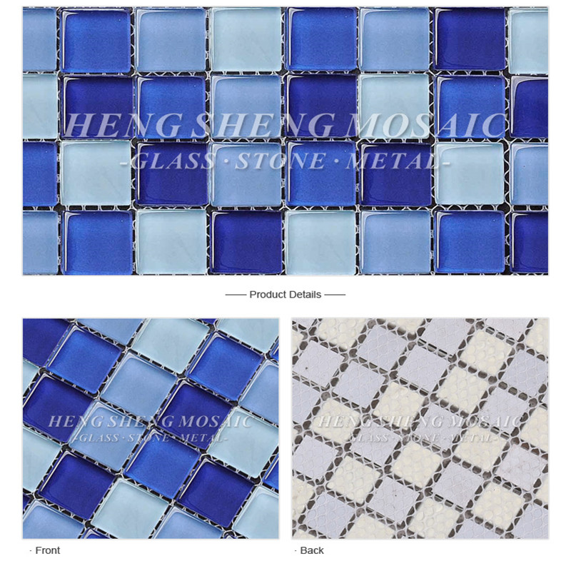 Azulejos de mosaico de vidrio cuadrados antideslizantes HXB104 para azulejos de mosaico de piscina baratos azules