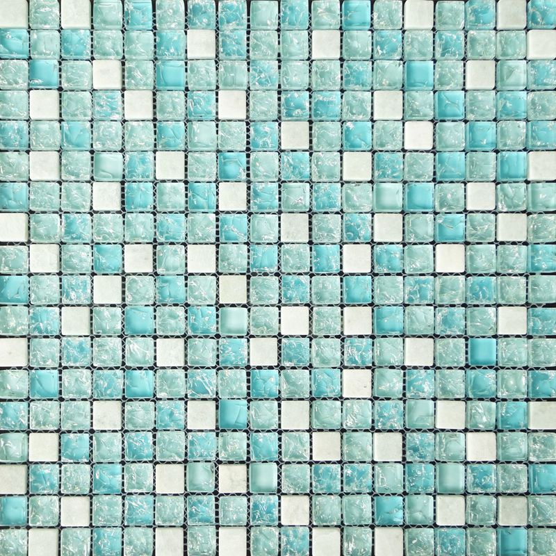 Azulejo azul puro del cuarto de baño del balneario de la sauna del mosaico del vidrio del mar del crujido del hielo puro para la venta