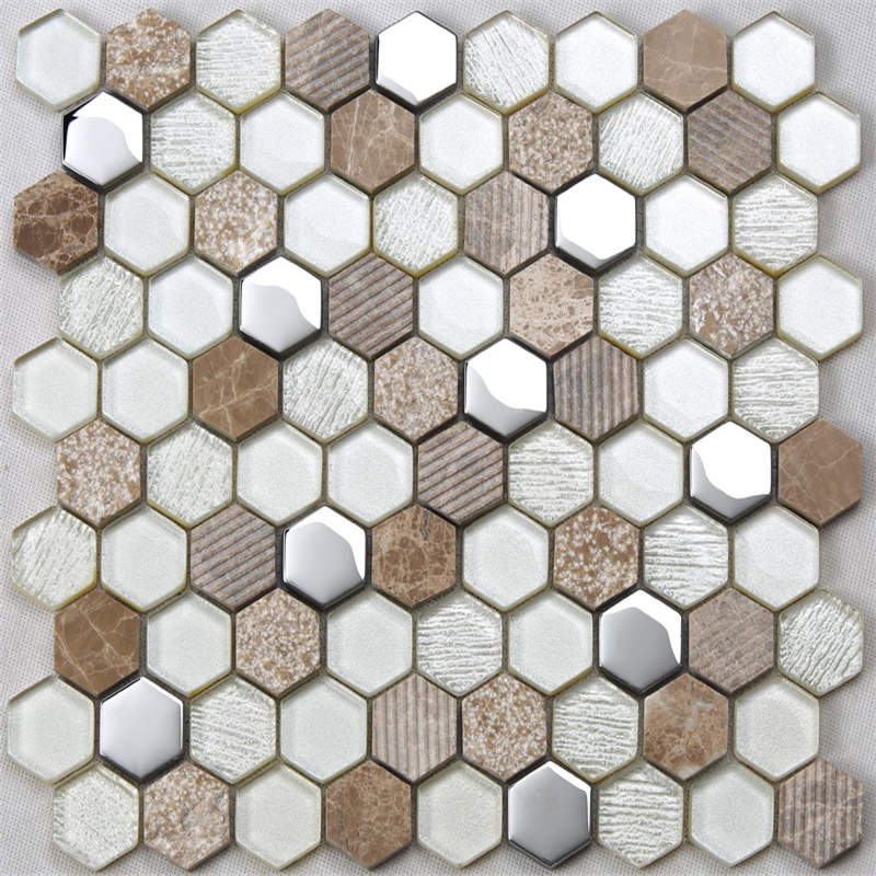 Mosaico de cristal del vidrio de Backsplash de la cocina de la teja de la pared del hexágono coloreado del hexágono del brillo