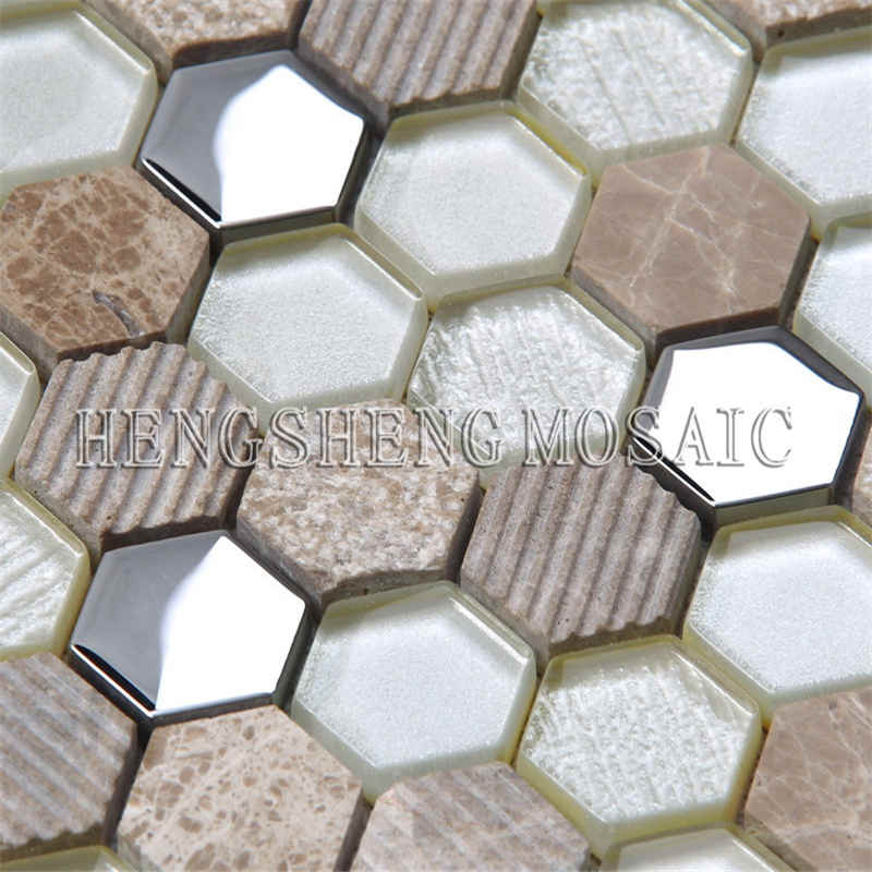 Mosaico de cristal del vidrio de Backsplash de la cocina de la teja de la pared del hexágono coloreado del hexágono del brillo