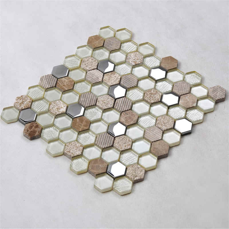 Mosaico de cristal del vidrio de Backsplash de la cocina de la teja de la pared del hexágono coloreado del hexágono del brillo