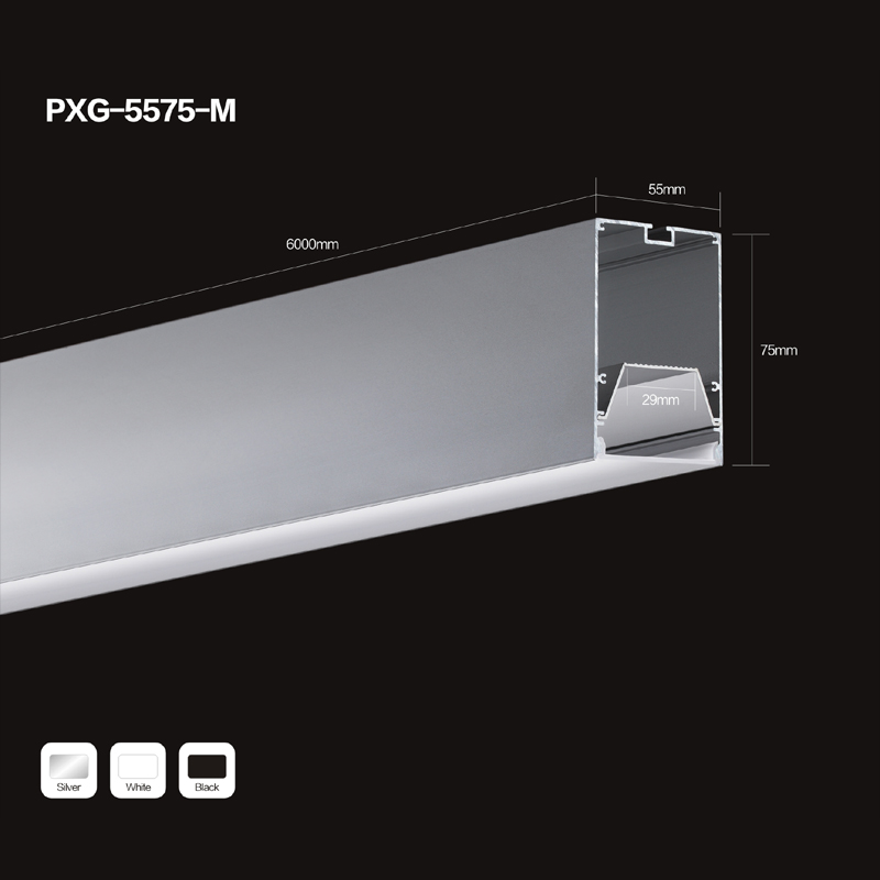 Perfil de aluminio con iluminación LED. Perfiles de extrusión huecos para aplicación de tiras de LED.