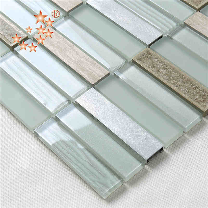 Nuevo producto Azulejo de vidrio ondulado Azulejo de vidrio burbuja Vidrio azul mate Azulejo de mosaico de cerámica de metal para cocina Salpicadura Azulejo de vidrio roto Azulejo de vidrio de arabescos