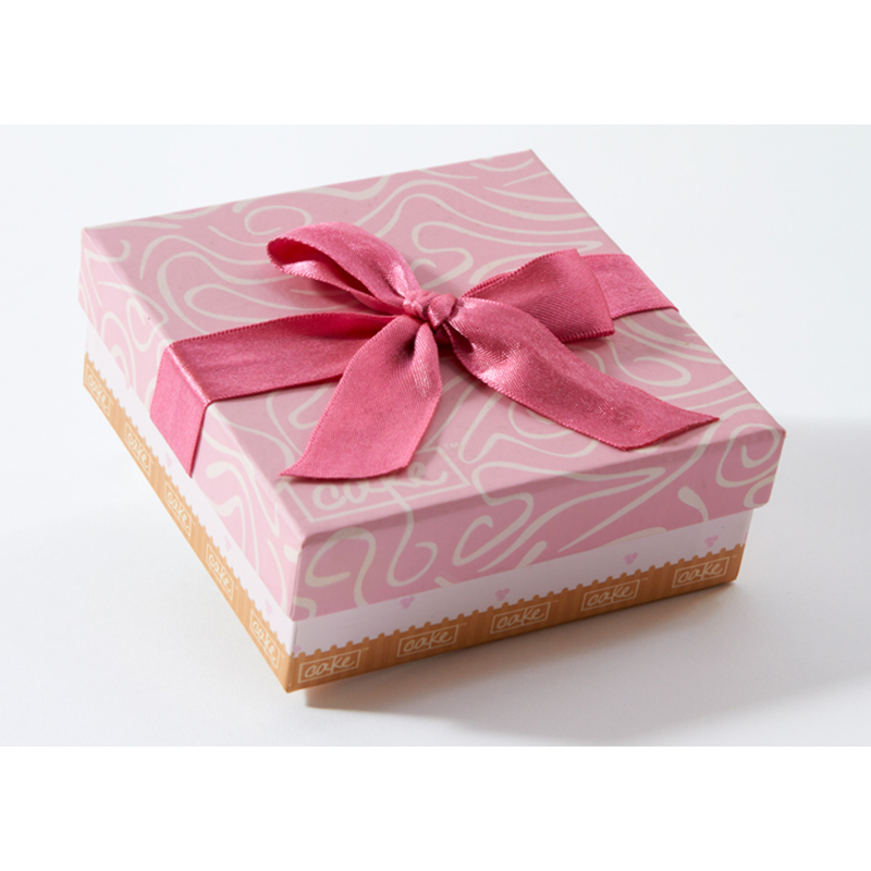 Caja de papel plegable de cartón rígido cinta rosa cuadrado