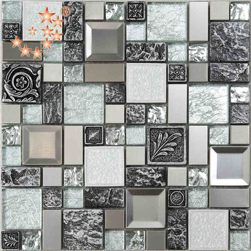Nuevo producto Foiling Glass Mixed Acero Inoxidable Resina backsplash tiles lowesSculpture Mosaic Backsplash tiles india