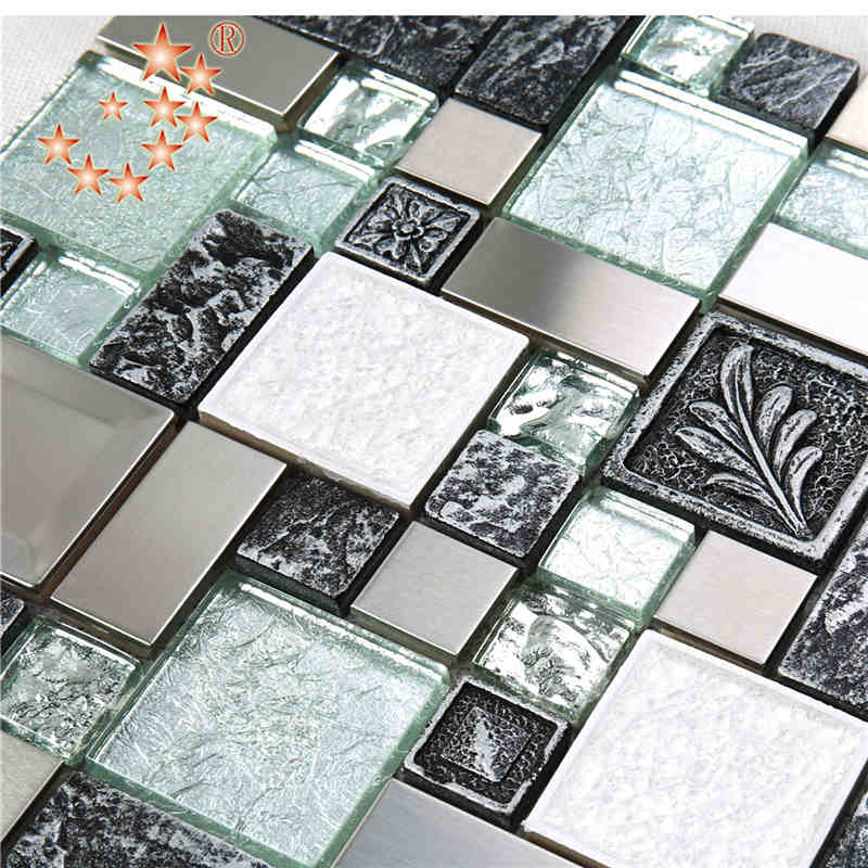 Nuevo producto Foiling Glass Mixed Acero Inoxidable Resina backsplash tiles lowesSculpture Mosaic Backsplash tiles india