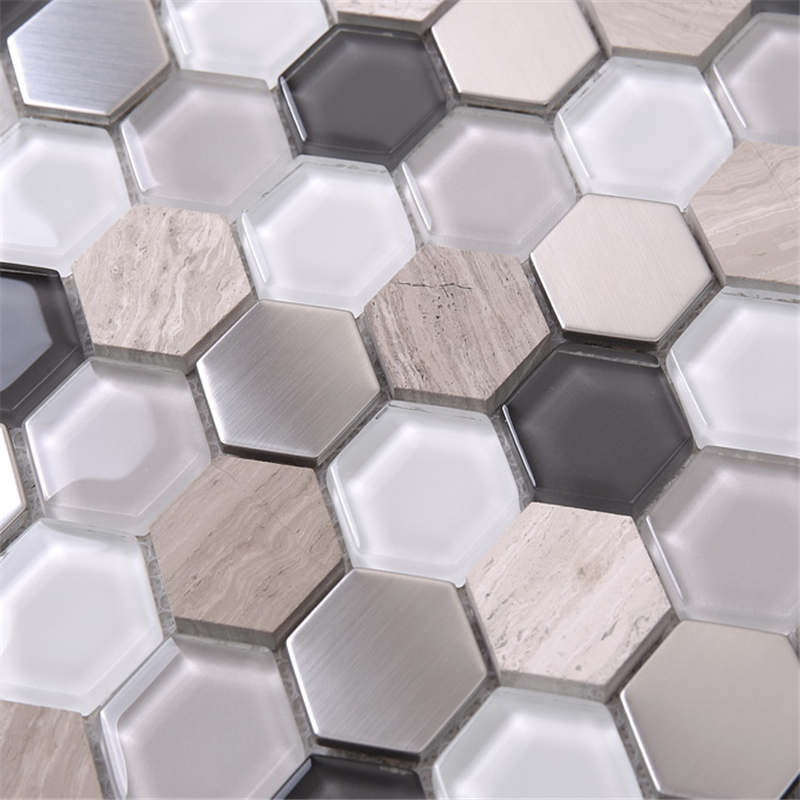 Teja de mosaico de cristal del metal del hexágono de mármol mezclado caliente de la venta para la decoración interior