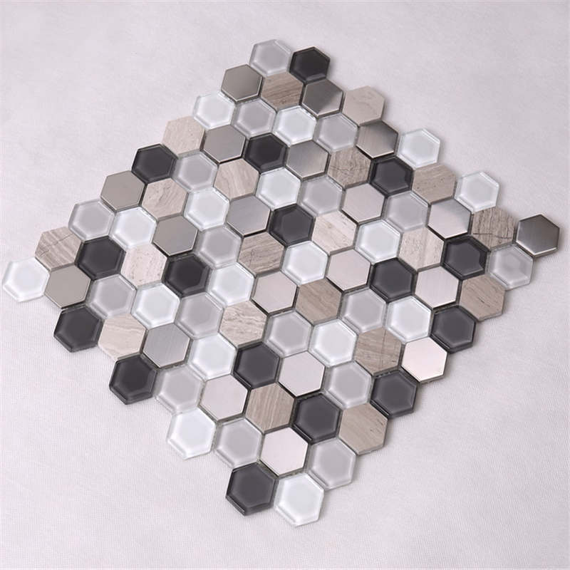 Teja de mosaico de cristal del metal del hexágono de mármol mezclado caliente de la venta para la decoración interior