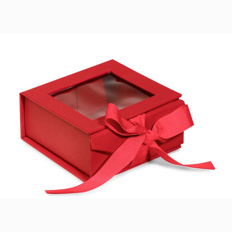 Caja rígida de embalaje de regalo con tapa de ventana de pvc visible transparente
