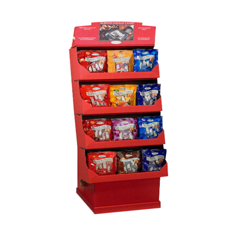 Innovadora pantalla de piso de cartón / estante retroiluminada de 3 niveles, de pie para galletas / galletas / pan / racks de chocolate