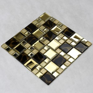 Material de construcción Decoración de pared Azulejo biselado dorado brillante de vidrio mosaico