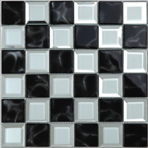 Cocina Baño Blanco y negro Biselado Borde Espejo Vidrio Mosaico Azulejo de la pared Ajedrez