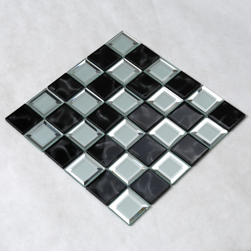 Cocina Baño Blanco y negro Biselado Borde Espejo Vidrio Mosaico Azulejo de la pared Ajedrez