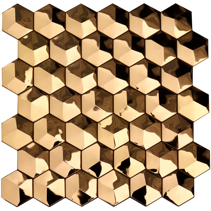 Azulejos de pared de metal hexagonales de oro de lujo 3D Arte decoración