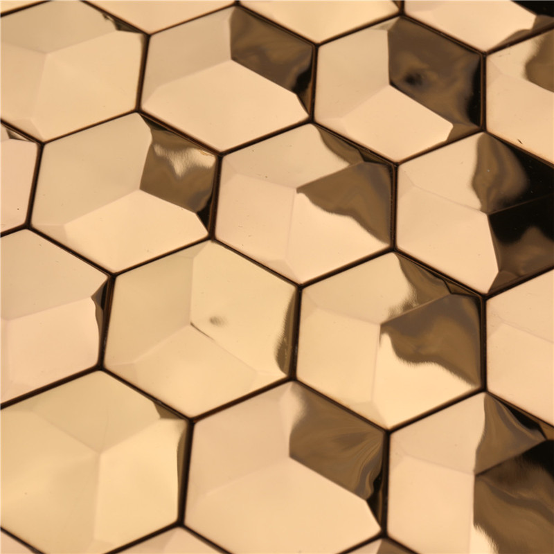 Azulejos de pared de metal hexagonales de oro de lujo 3D Arte decoración