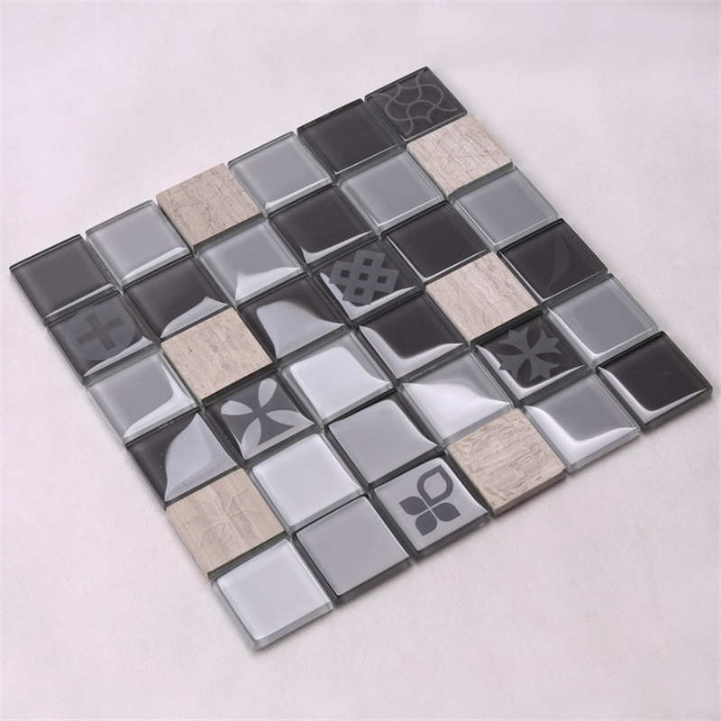 HSP08 Baño Gris Oscuro Sand Blast Acabado Mármol Mosaico de Vidrio Mezclado de Azulejos