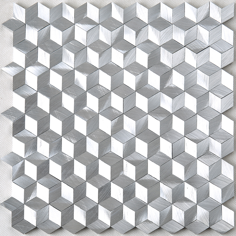 Teja de mosaico de aluminio blanca del hexágono de la plata de la forma del diamante del efecto 3D para la pared de la decoración
