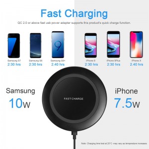 KPS-9502HCHot que vende un cargador inalámbrico QI redondo mini espejo de 7.5W para teléfono