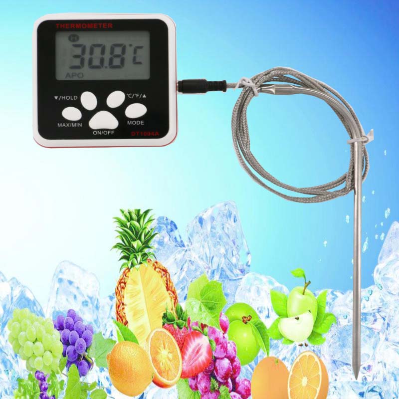 Cable largo y sonda de un termómetro para alimentos puede tener una variación de alarma de temperatura
