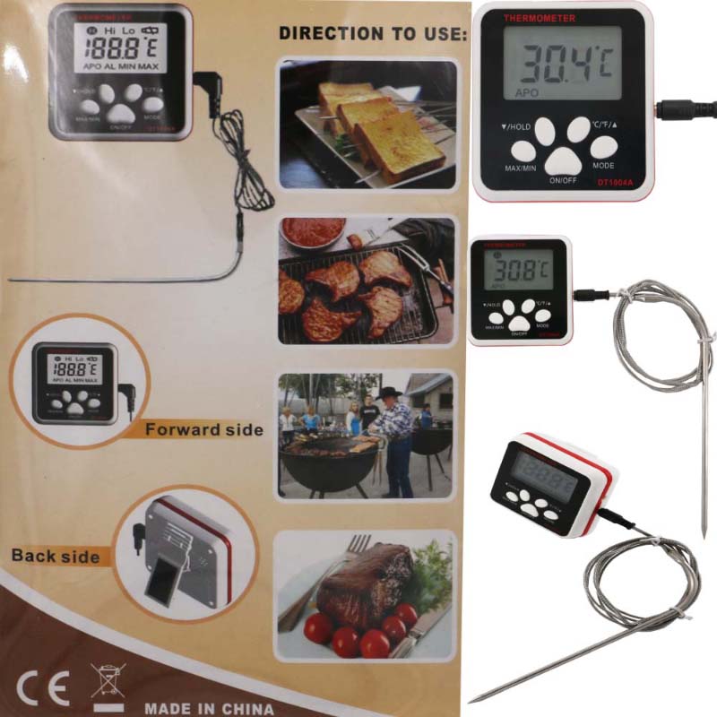 Termómetro digital para alimentos con pantalla de lectura instantánea de la pantalla LCD de la sonda de acero inoxidable
