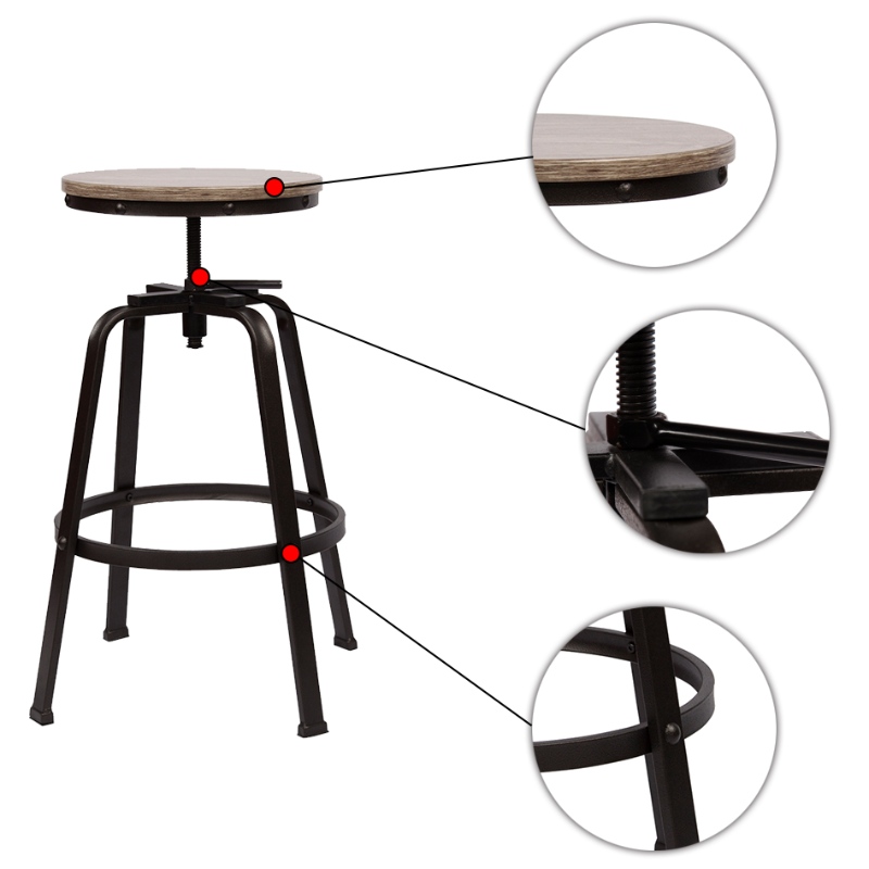 Silla sin respaldo ajustable de la barra de la barra giratoria del taburete sin respaldo Juego de 2