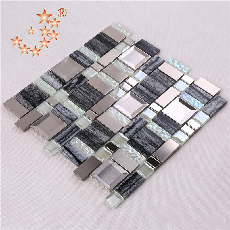 AE48 Material de construcción Acero Inoxidable Mezcla de resina Cristal Cristal Mosaico Talla Decoración para el hogar Paredes