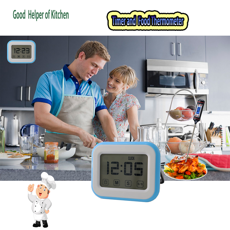Toque el botón del temporizador de cocina Digital 24 horas, temporizador de cocción magnético con reloj despertador, soporte retráctil