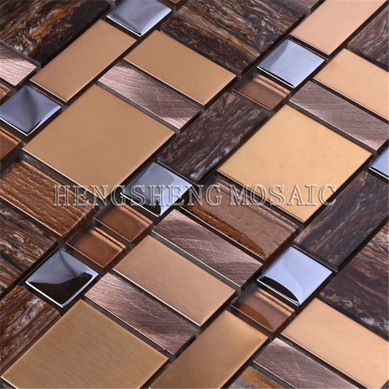 Azulejo de mosaico mezclado de cristal del metal de la hoja de la resina de América del Norte del oro de cobre de lujo de la venta caliente AE52