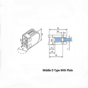 Acero inoxidable tipo D abrazadera de vidrio con placa