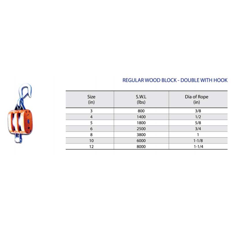 Bloque de madera regular doble con gancho