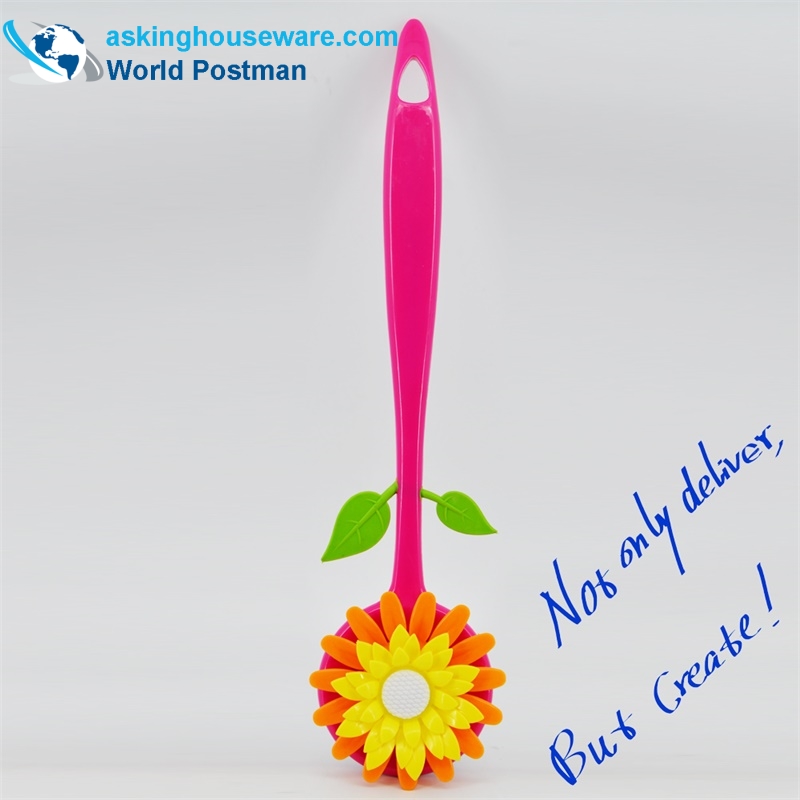 AKLBB001 Cepillo de limpieza suave en forma de flor de baño de mango largo