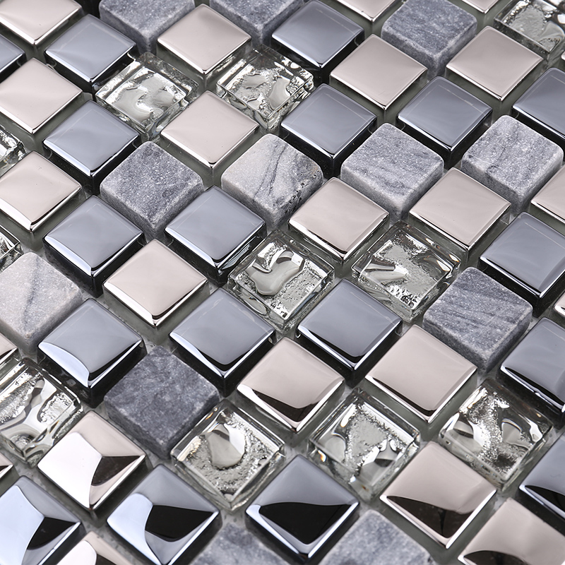 Alta calidad último diseño de cristal de cristal mosaico de piedra de metal para la cocina Backsplash azulejo de la pared negro brillante