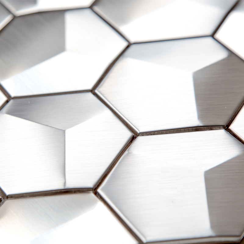Astillas de acero inoxidable, azulejos hexagonales, mosaicos de metal mate para backsplash de cocina