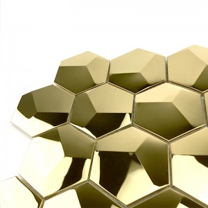 Las tejas de mosaico del oro 3D hexagonal las tejas del espejo del mosaico del metal para el splashback de la cocina / la decoración del cuarto de baño
