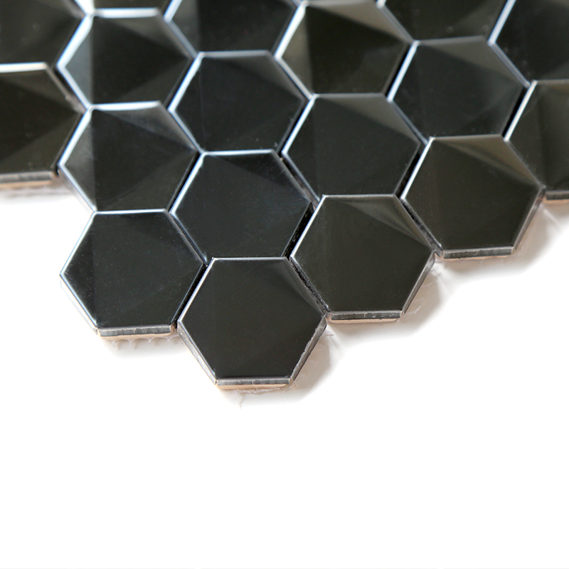 Azulejos de mosaico de acero inoxidable Blacsplash de cocina de baño negro hexagonal