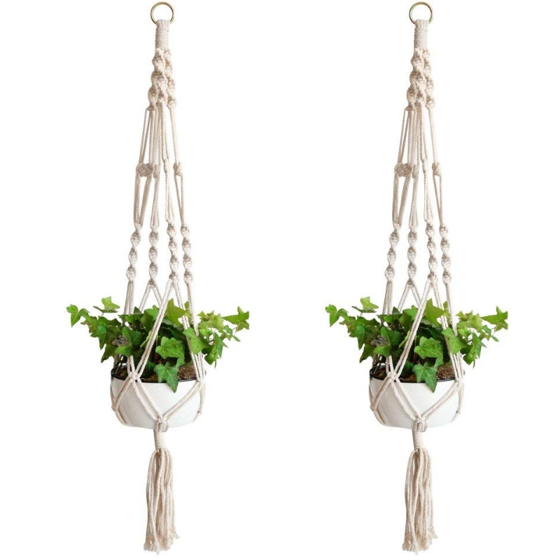 Colgador de plantas de algodón hecho a mano para macetas redondas y cuadradas de regalo (olla no incluida)