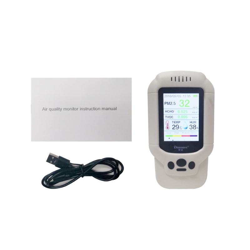 Detector de gas portátil PM2.5 PM1.0 PM10 HCHO TVOC AQI detector de aire con temperatura y humedad